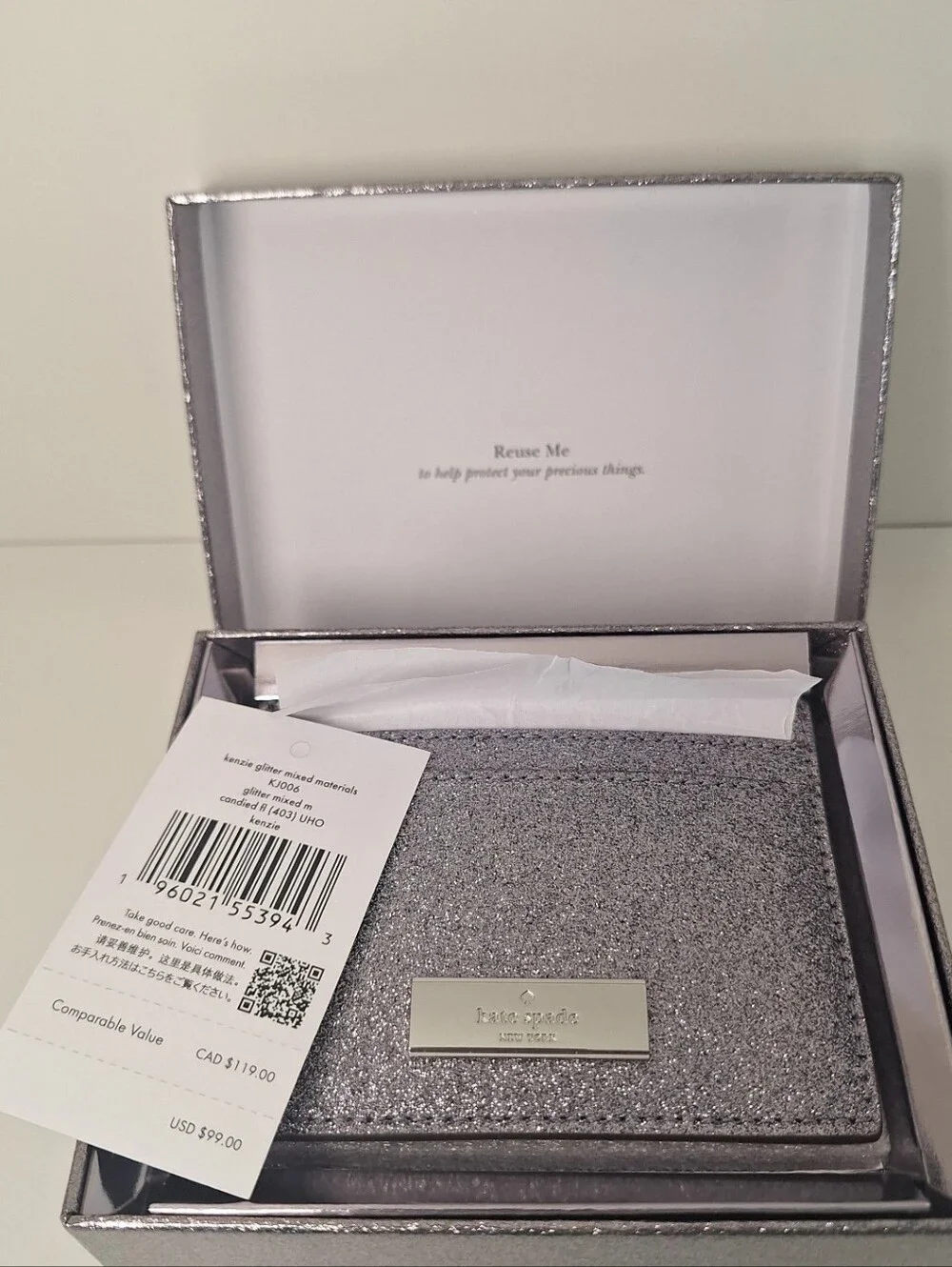 Kate Spade NY Kenzie Glitter Card Holder NWT